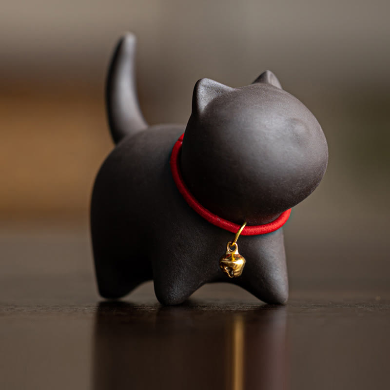 Miniatura de Buddha Stones con forma de campana de cuerda roja, figura de arcilla morada para gato, decoración de escritorio - Gato negro (6,7 x 5,0 x 5,7 cm) - image 7