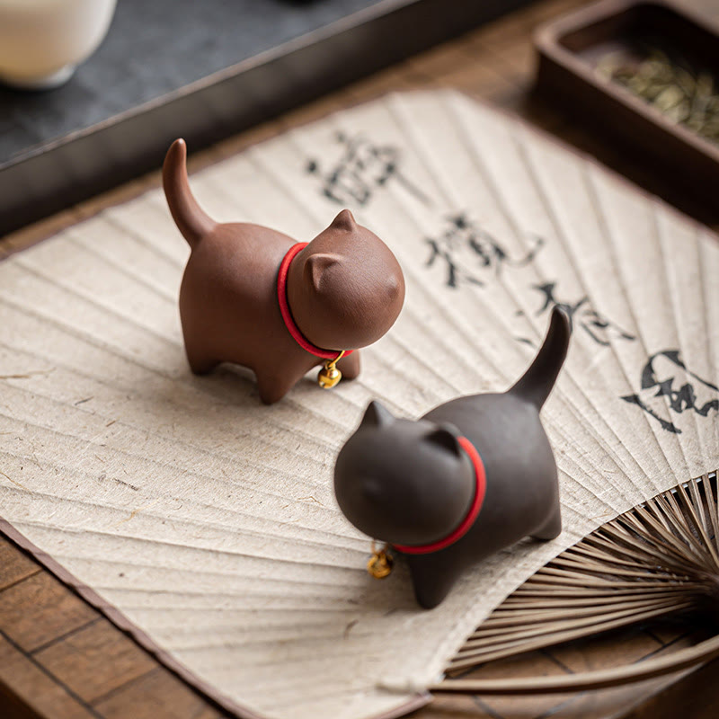 Miniatura de Buddha Stones con forma de campana de cuerda roja, figura de arcilla morada para gato, decoración de escritorio - image 0