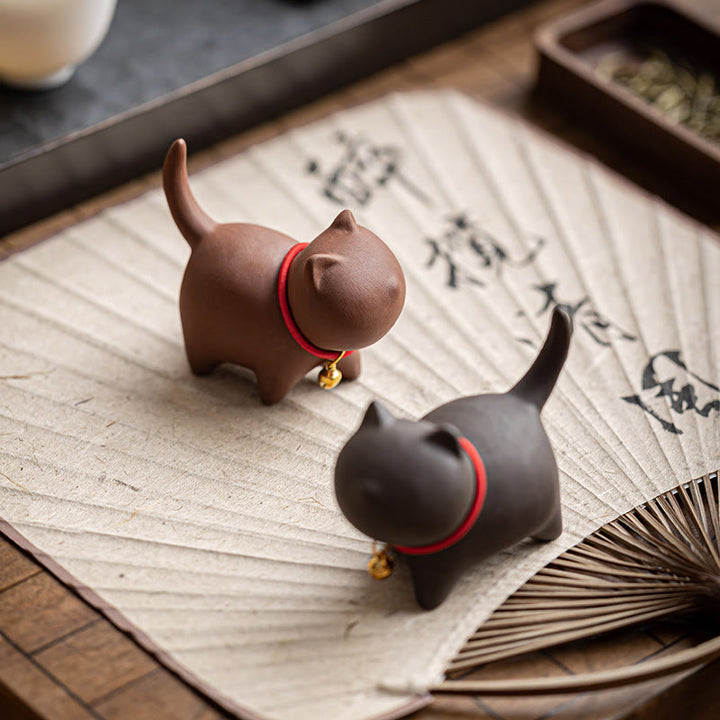 Miniatura de Buddha Stones con forma de campana de cuerda roja, figura de arcilla morada para gato, decoración de escritorio - image 0