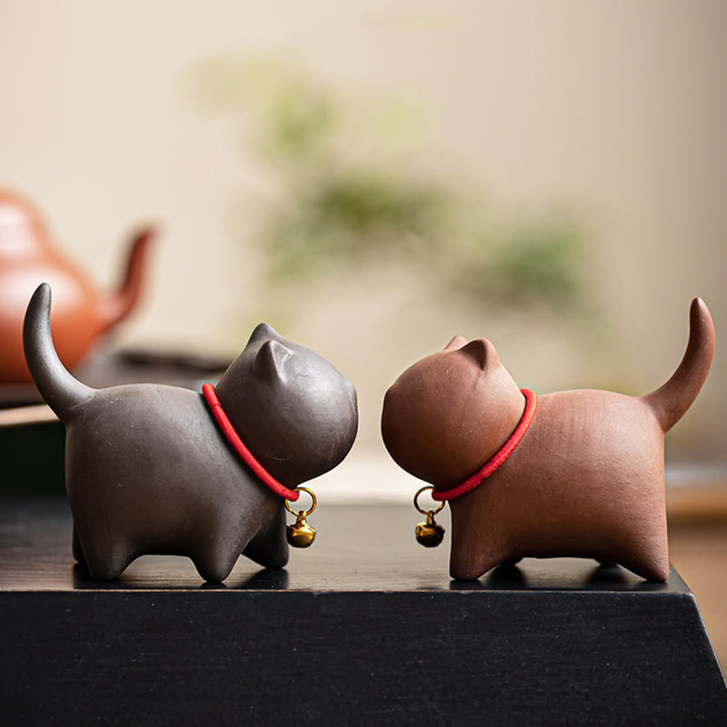 Miniatura de Buddha Stones con forma de campana de cuerda roja, figura de arcilla morada para gato, decoración de escritorio - image 12