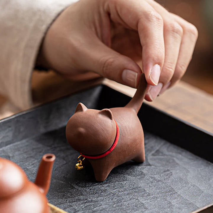 Miniatura de Buddha Stones con forma de campana de cuerda roja, figura de arcilla morada para gato, decoración de escritorio - image 3