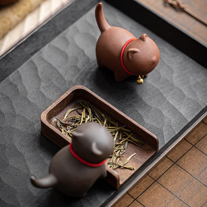 Miniatura de Buddha Stones con forma de campana de cuerda roja, figura de arcilla morada para gato, decoración de escritorio - image 12