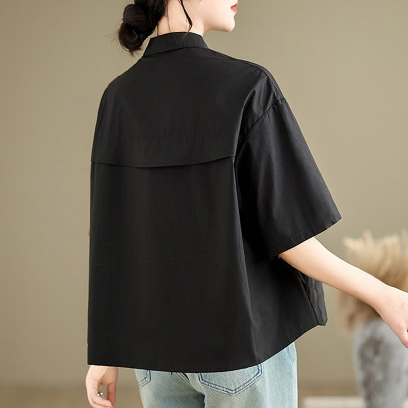 Camisa informal de algodón de media manga con cuello alto y botones, diseño de medusas bordadas con Buddha Stones para mujer - image 19