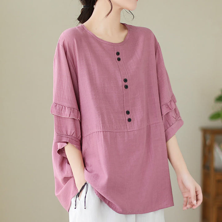 Camiseta informal de verano con cuello redondo y manga corta de poliéster para mujer con estampado de Buddha Stones - Rosa intenso - US14，UK/AU18，EU46 (2XL) - image 6