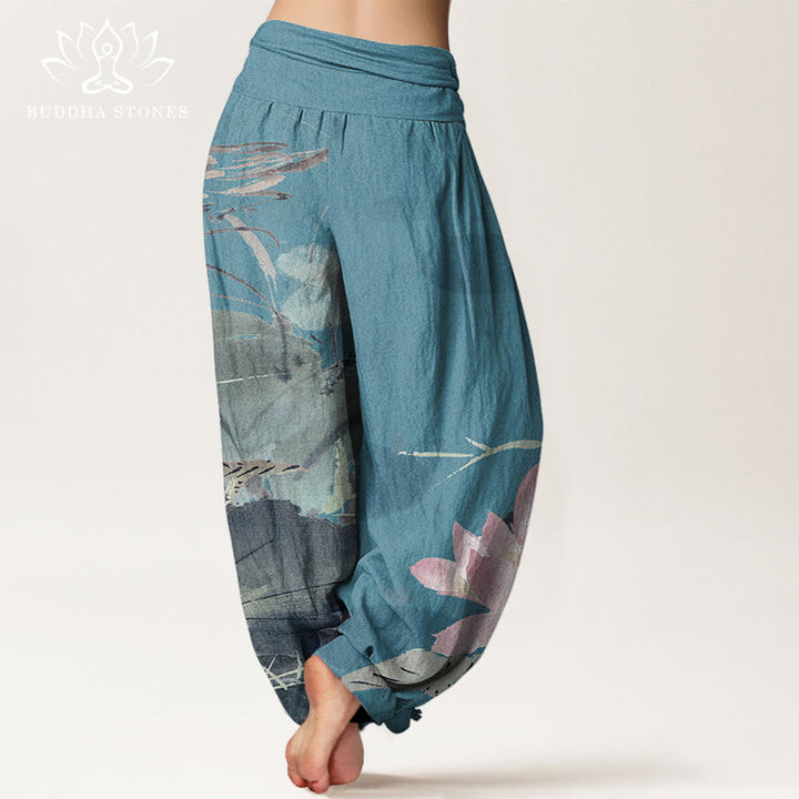 Pantalones bombachos de cintura elástica para mujer con estampado de Buddha Stones en algodón. - image 6