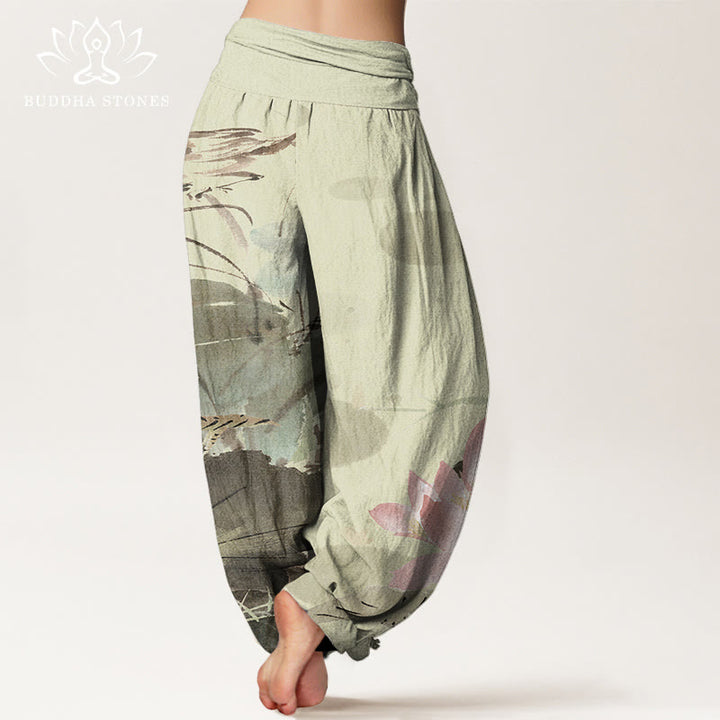 Pantalones bombachos de cintura elástica para mujer con estampado de Buddha Stones en algodón. - image 2