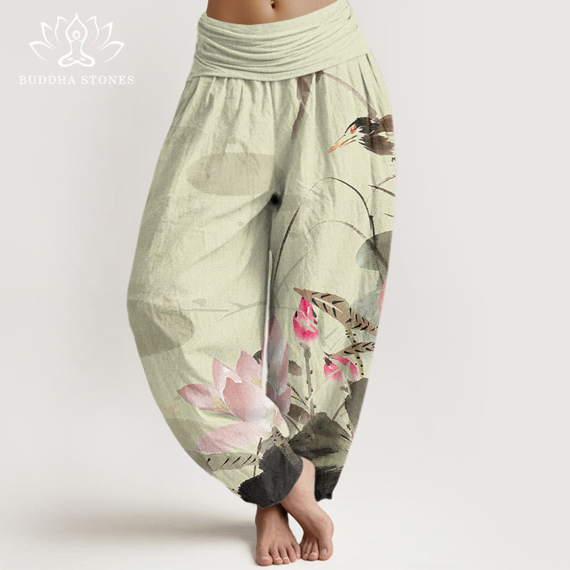 Pantalones harén con cintura elástica para mujer con diseño de pájaros , Buddha Stones - Caqui - US22，UK/AU26，EU54 (6XL) - image 1