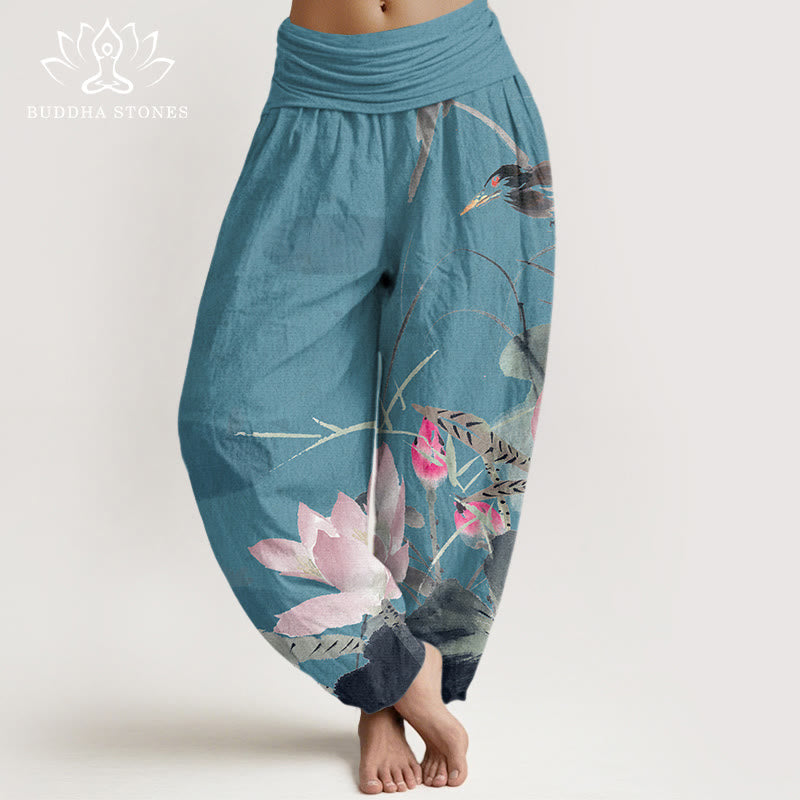 Pantalones bombachos de cintura elástica para mujer con estampado de Buddha Stones en algodón. - Turquesa oscuro - US22，UK/AU26，EU54 (6XL) - image 4