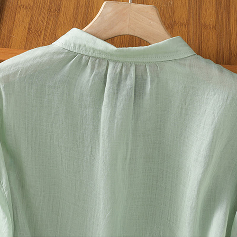 Camisa informal de algodón con bordado de plantas y cuello alto para mujer, de manga tres cuartos, de Buddha Stones - image 4