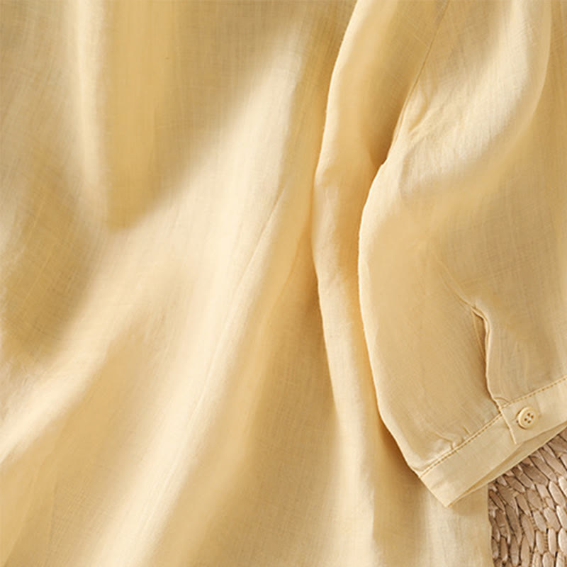 Camisa informal de algodón con bordado de plantas y cuello alto para mujer, de manga tres cuartos, de Buddha Stones - image 14