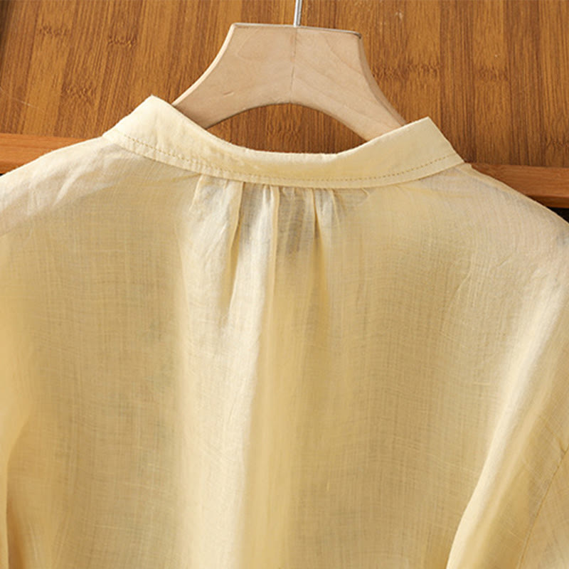 Camisa informal de algodón con bordado de plantas y cuello alto para mujer, de manga tres cuartos, de Buddha Stones - image 18