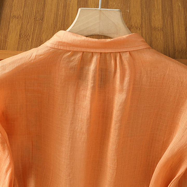Camisa informal de algodón con bordado de plantas y cuello alto para mujer, de manga tres cuartos, de Buddha Stones - image 24