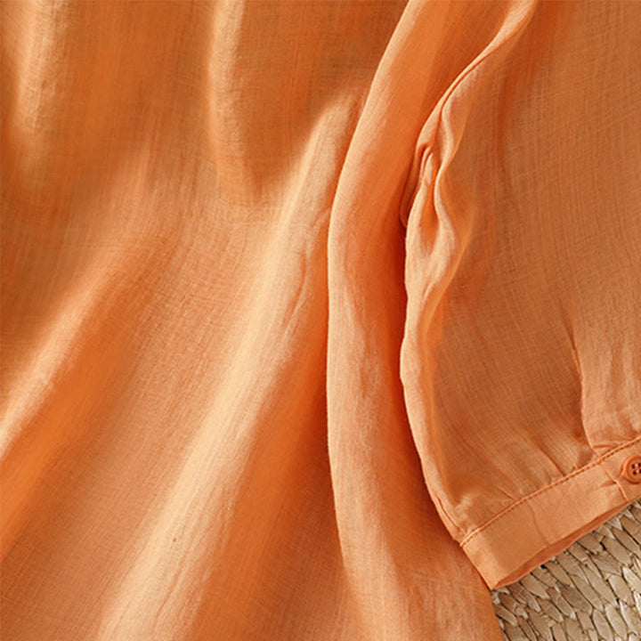 Camisa informal de algodón con bordado de plantas y cuello alto para mujer, de manga tres cuartos, de Buddha Stones - image 25