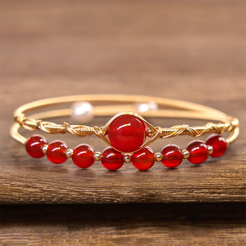 Brazalete de metal con Buddha Stones, relleno de oro de 14 quilates, cuentas de ágata roja natural y cobre, que da confianza. - image 2