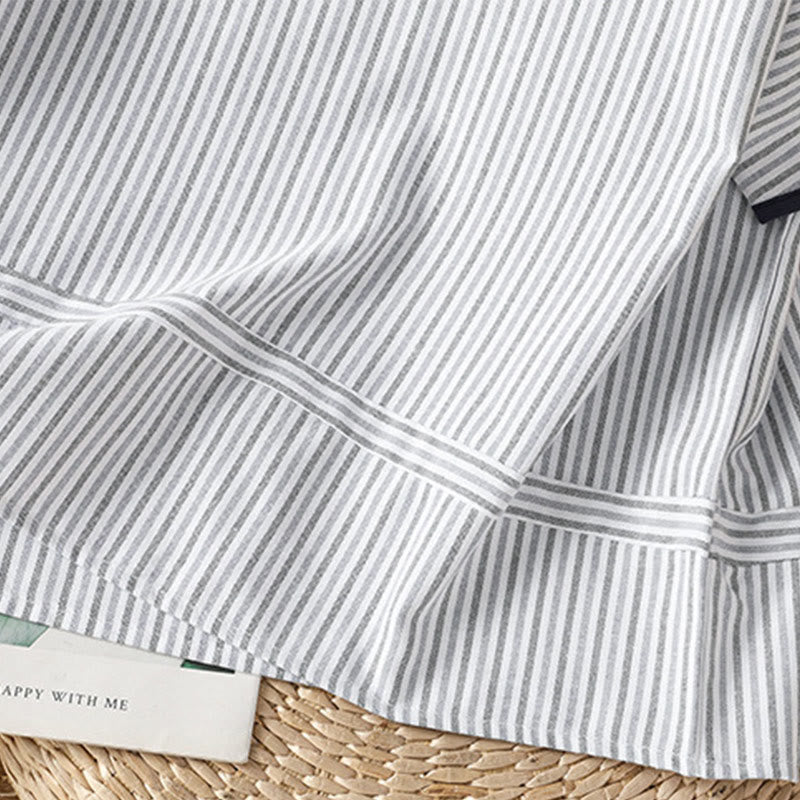 Camisa de algodón de manga corta para mujer con diseño de rayas y cuello redondo de Buddha Stones - image 6