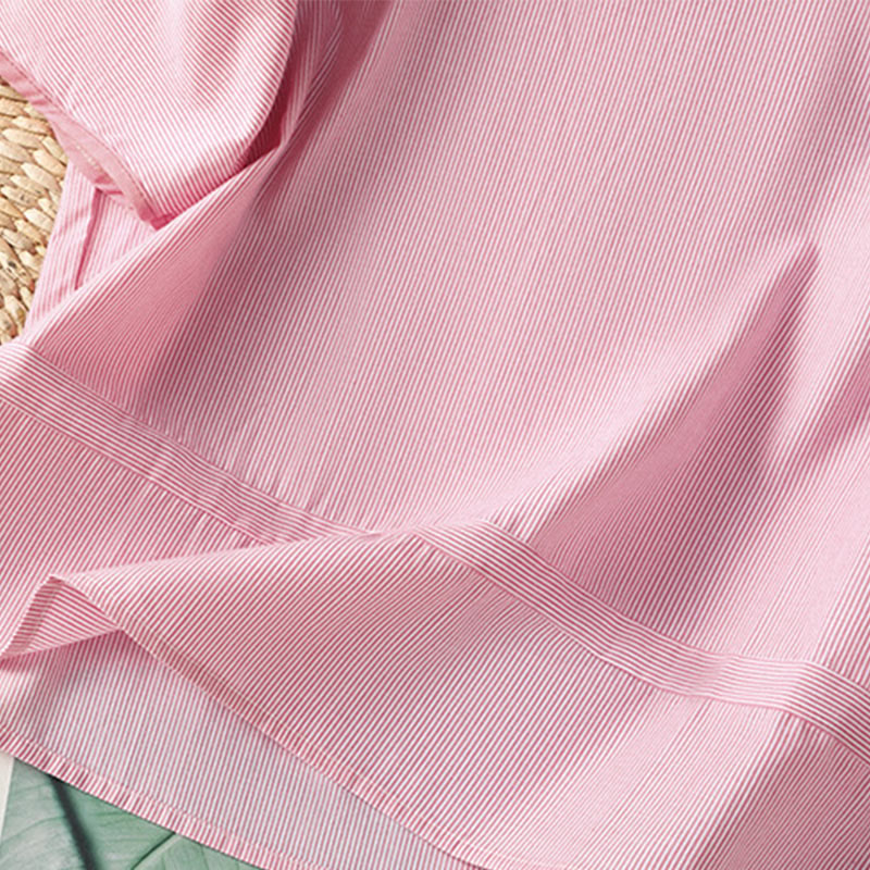 Camisa de algodón de manga corta para mujer con diseño de rayas y cuello redondo de Buddha Stones - image 13
