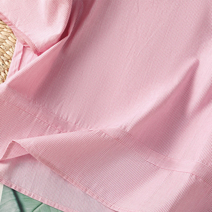 Camisa de algodón de manga corta para mujer con diseño de rayas y cuello redondo de Buddha Stones - image 13