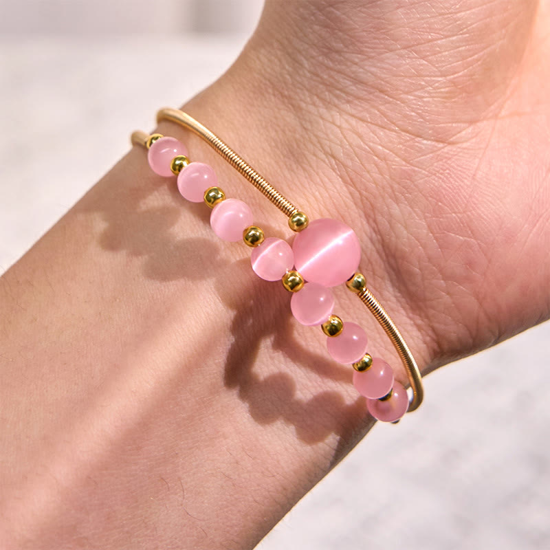Brazalete de metal con Buddha Stones, relleno de oro de 14 quilates, cobre, ojo de gato rosa - image 5
