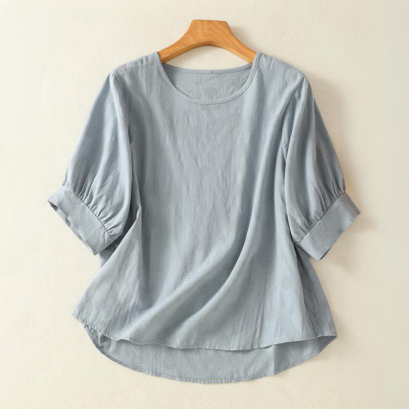 Camiseta de manga corta holgada para mujer con diseño de Buddha Stones y cuello redondo liso. - Azul claro - US8-10，UK/AU12-14，EU40-42 (2XL) - image 0
