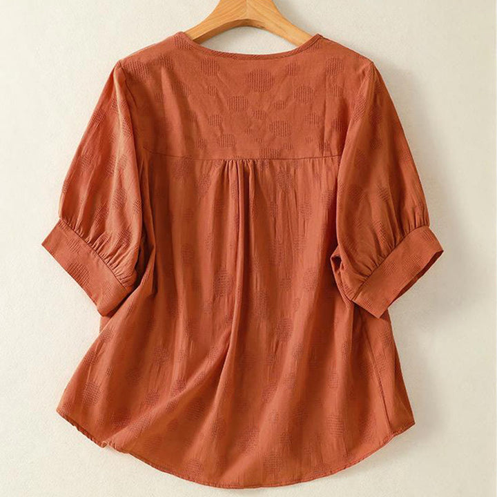 Camiseta de manga corta holgada para mujer con diseño de Buddha Stones y cuello redondo liso. - image 8