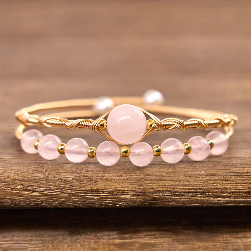 Pulsera de metal con Buddha Stones de cuarzo rosa natural y sanación del amor - image 2