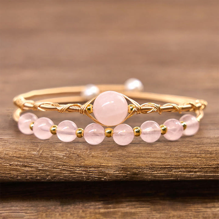 Pulsera de metal con Buddha Stones de cuarzo rosa natural y sanación del amor - image 2