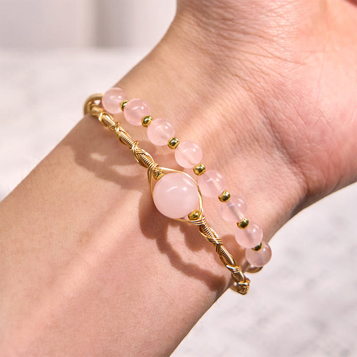 Pulsera de metal con Buddha Stones de cuarzo rosa natural y sanación del amor - image 5