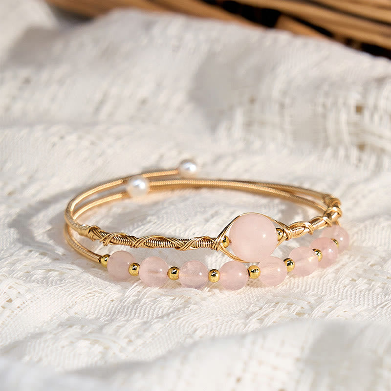 Pulsera de metal con Buddha Stones de cuarzo rosa natural y sanación del amor - image 3