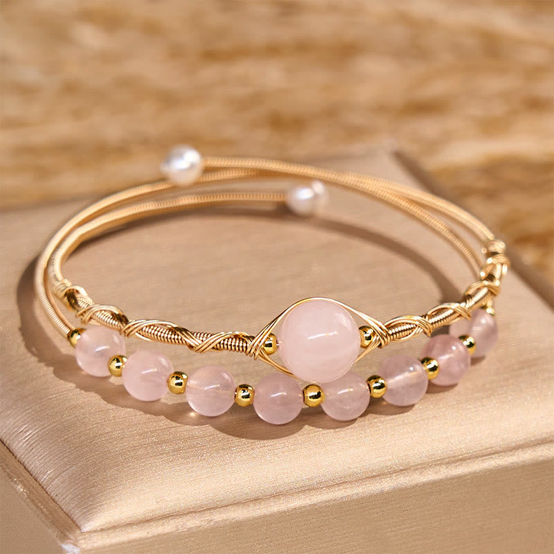 Pulsera de metal con Buddha Stones de cuarzo rosa natural y sanación del amor - Cuarzo rosa (circunferencia de muñeca 14-16 cm) - image 1