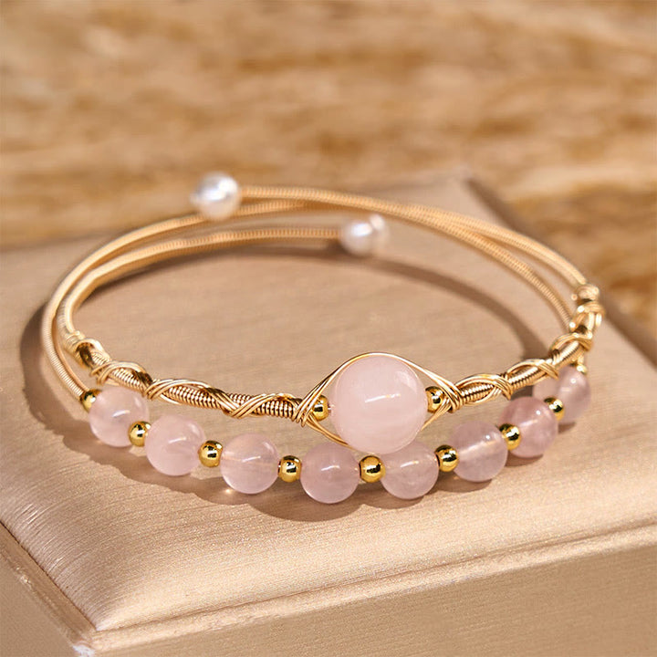 Pulsera de metal con Buddha Stones de cuarzo rosa natural y sanación del amor - Cuarzo rosa (circunferencia de muñeca 14-16 cm) - image 1