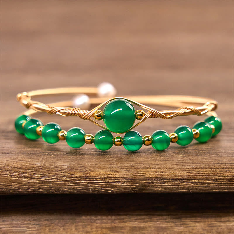 Brazalete de metal con Buddha Stones , cobre chapado en oro de 14 quilates, ágata verde natural - image 2