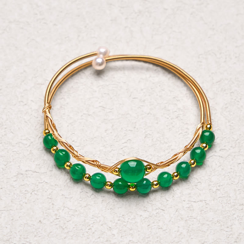 Brazalete de metal con Buddha Stones , cobre chapado en oro de 14 quilates, ágata verde natural - image 4