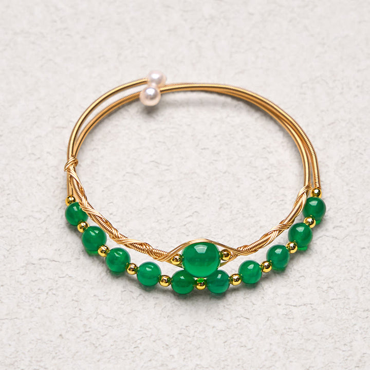 Brazalete de metal con Buddha Stones , cobre chapado en oro de 14 quilates, ágata verde natural - image 4