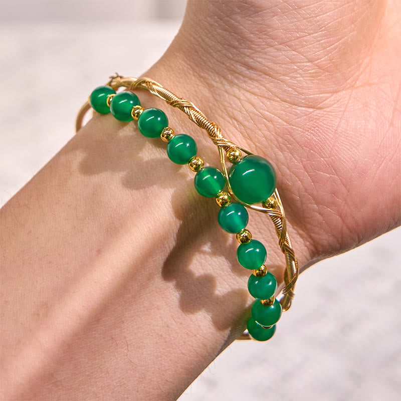 Brazalete de metal con Buddha Stones , cobre chapado en oro de 14 quilates, ágata verde natural - image 5