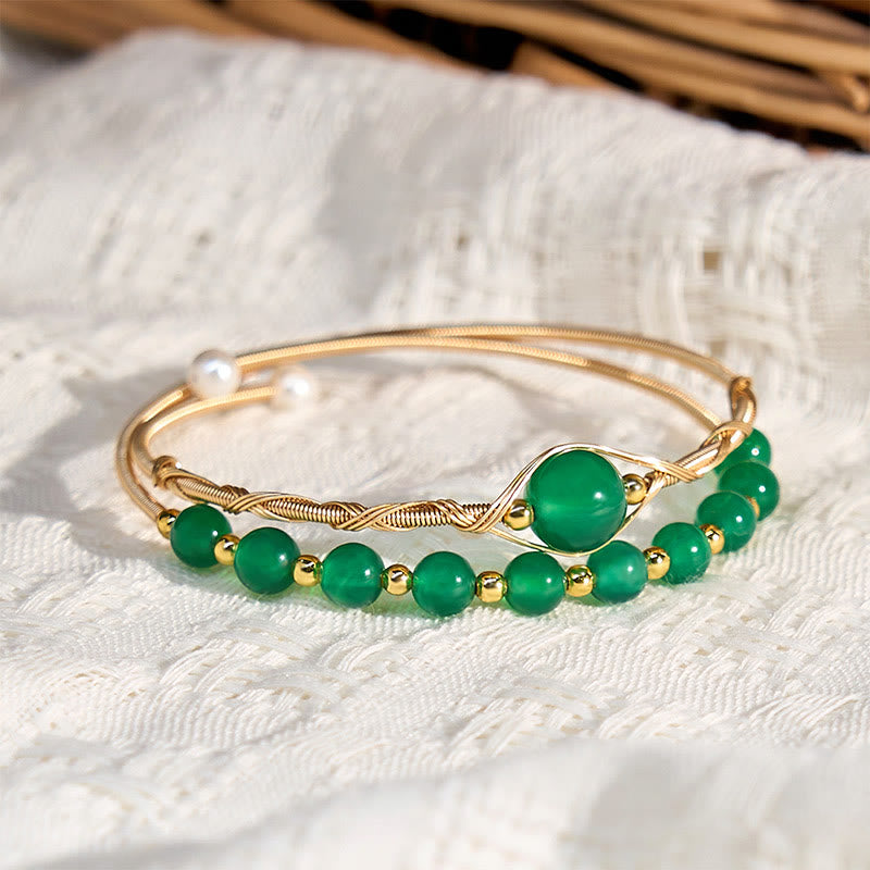 Brazalete de metal con Buddha Stones , cobre chapado en oro de 14 quilates, ágata verde natural - image 3