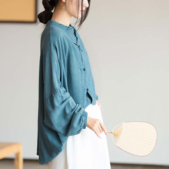 Camisa de manga larga con botones de rana y Buddha Stones, Top de meditación Zen Tai Chi, chaqueta de ropa Hanfu - image 3