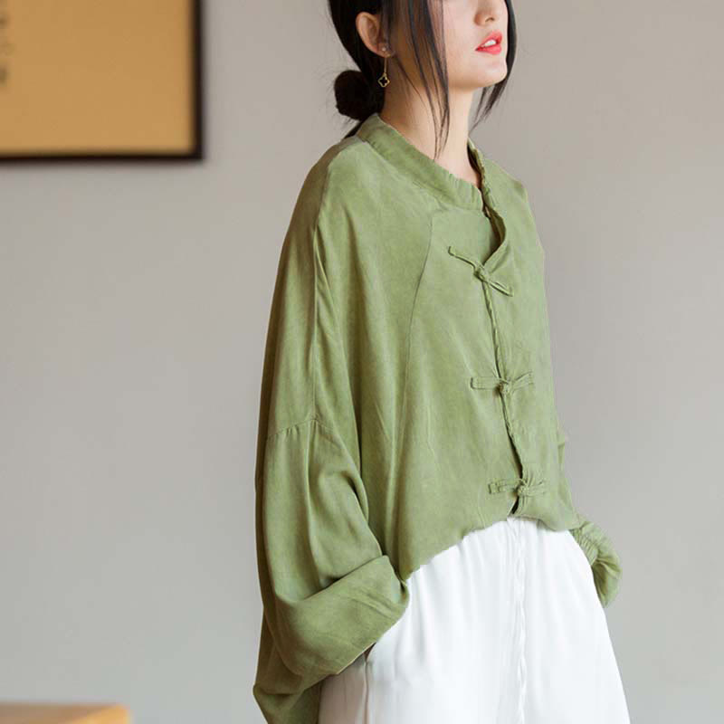 Camisa de manga larga con botones de rana y Buddha Stones, Top de meditación Zen Tai Chi, chaqueta de ropa Hanfu - Verde (busto 162 cm) (solo parte superior) - image 11