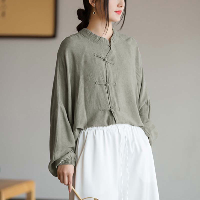 Camisa de manga larga con botones de rana y Buddha Stones, Top de meditación Zen Tai Chi, chaqueta de ropa Hanfu - Gris (busto 162 cm) (solo parte superior) - image 17