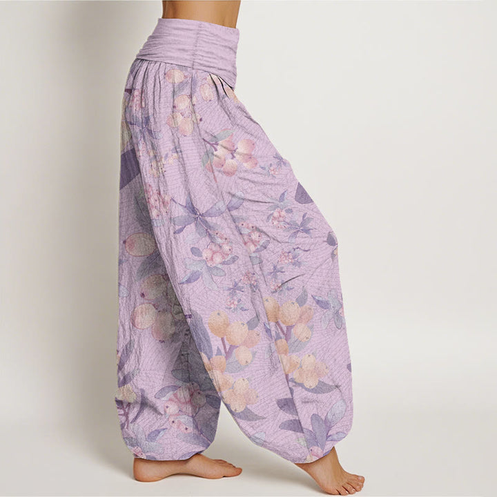 Pantalones Buddha Stones de algodón puro con estampado de níspero para mujer, cintura elástica