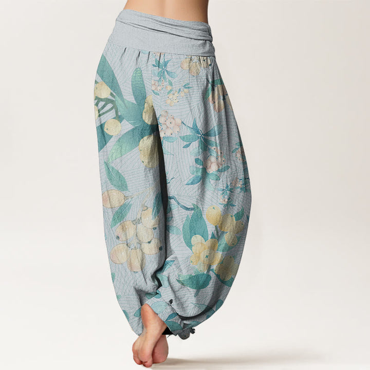 Pantalones Buddha Stones de algodón puro con estampado de níspero para mujer, cintura elástica