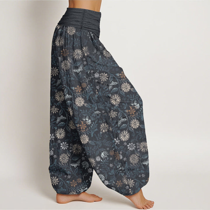 Pantalones Buddha Stones de algodón puro con diseño informal de Nueva York, con diseño de flores y hojas de aster, para mujer, con cintura elástica