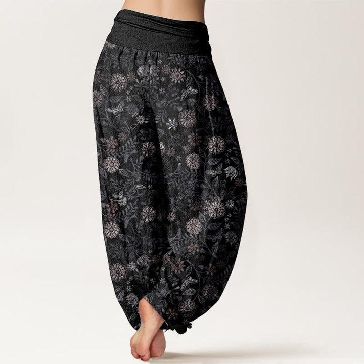 Pantalones Buddha Stones de algodón puro con diseño informal de Nueva York, con diseño de flores y hojas de aster, para mujer, con cintura elástica