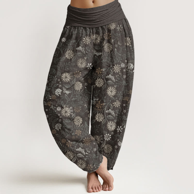 Pantalones Buddha Stones de algodón puro con diseño informal de Nueva York, con diseño de flores y hojas de aster, para mujer, con cintura elástica - Caqui oscuro - US22，UK/AU26，EU54 (6XL) - image 9