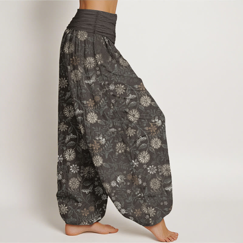 Pantalones Buddha Stones de algodón puro con diseño informal de Nueva York, con diseño de flores y hojas de aster, para mujer, con cintura elástica - image 11