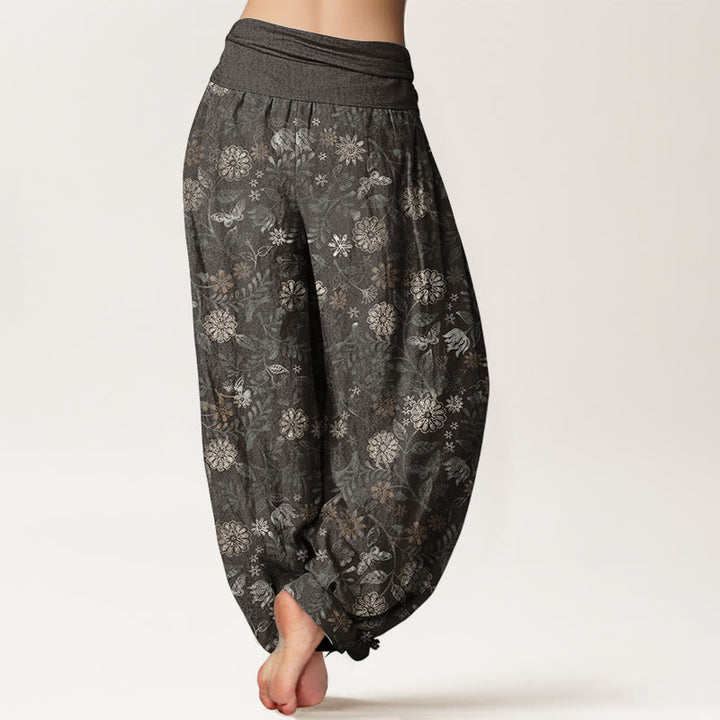 Pantalones Buddha Stones de algodón puro con diseño informal de Nueva York, con diseño de flores y hojas de aster, para mujer, con cintura elástica