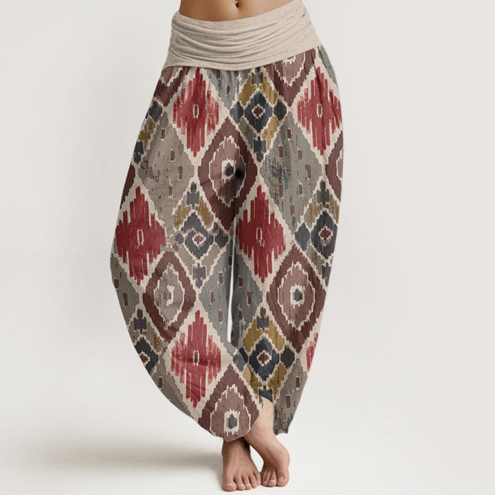 Pantalones harén de algodón puro con estampado a cuadros y cintura elástica para mujer con Buddha Stones