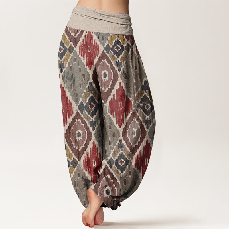 Pantalones harén de algodón puro con estampado a cuadros y cintura elástica para mujer con Buddha Stones