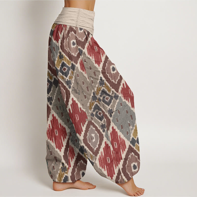 Pantalones harén de algodón puro con estampado a cuadros y cintura elástica para mujer con Buddha Stones