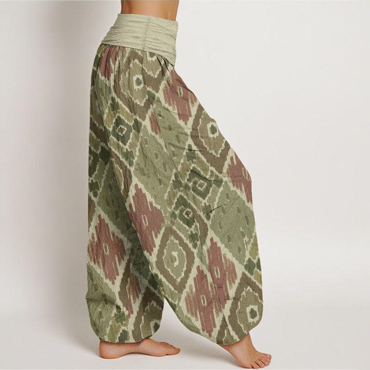Pantalones harén de algodón puro con estampado a cuadros y cintura elástica para mujer con Buddha Stones