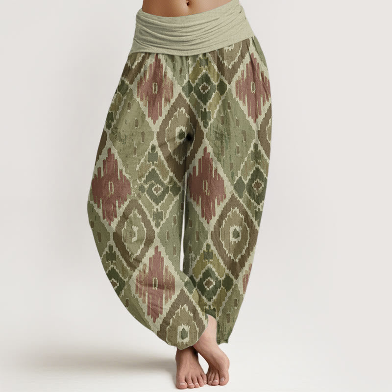 Pantalones harén de algodón puro con estampado a cuadros y cintura elástica para mujer con Buddha Stones